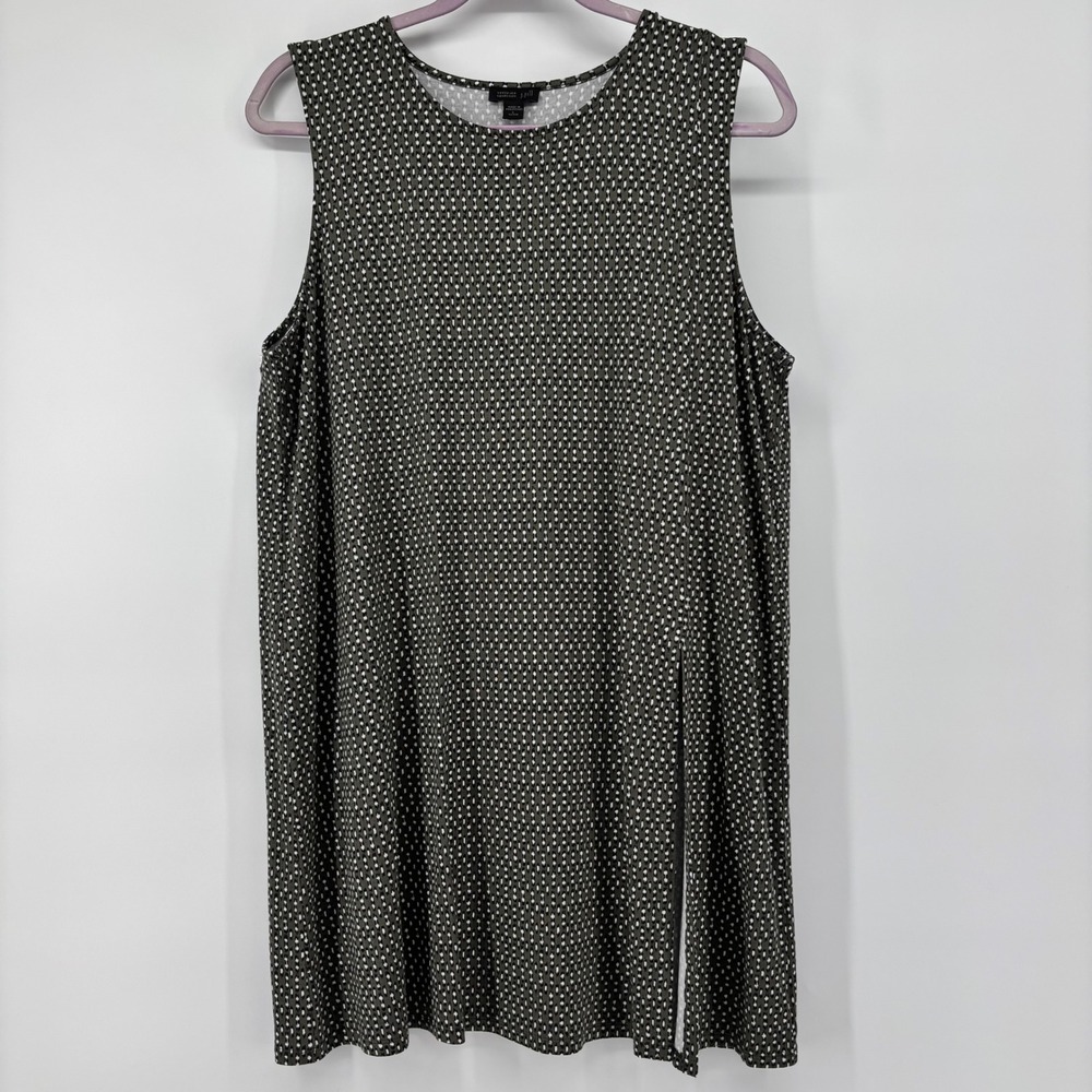 J. Jill Wearever Olive Green Ikat Dot Sleeveless Tunic Tank Top Large Petite